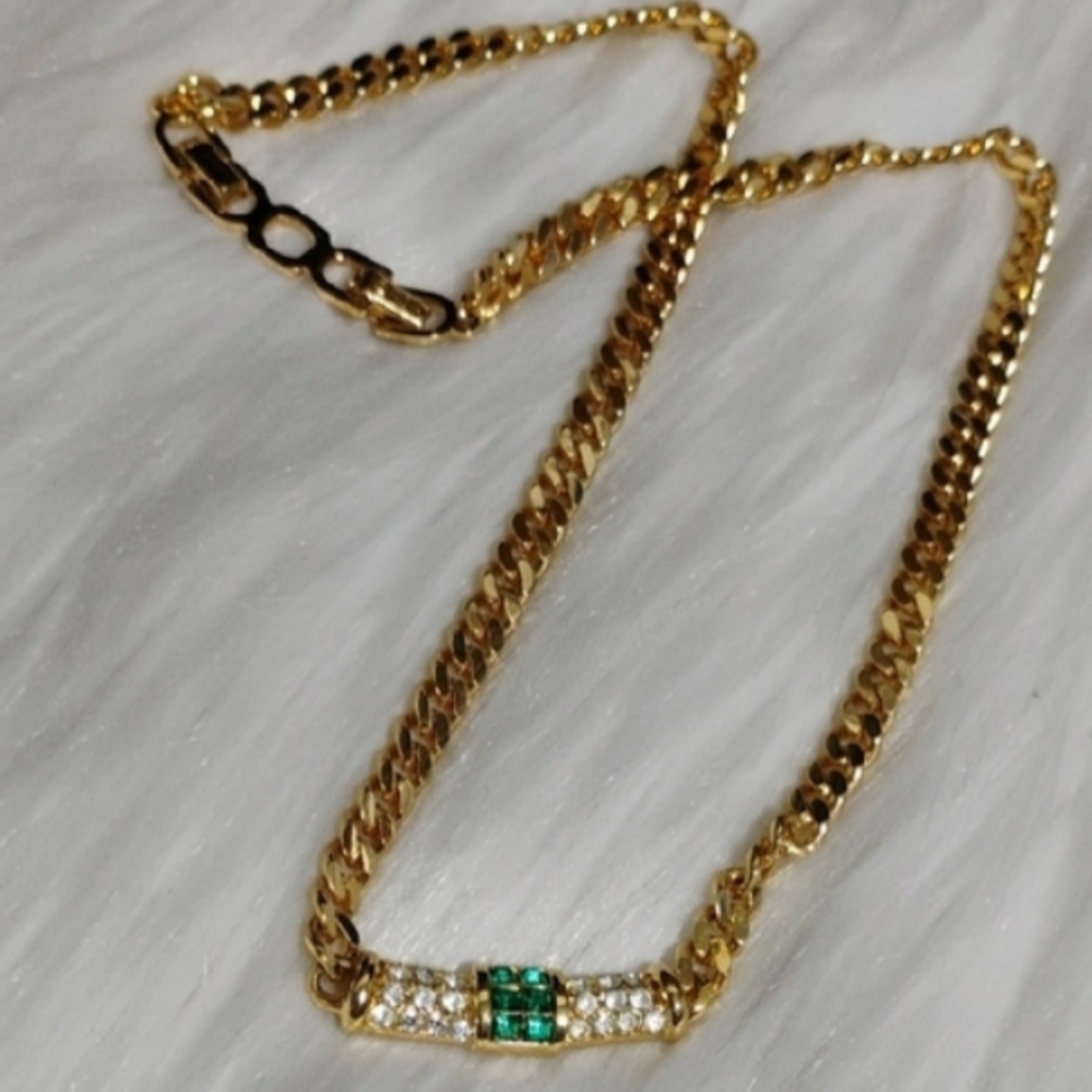 SALE! Authentic Dior Vtg Gold Tone Necklace WGreen Rhinestones & Crystals - Picture 13 of 13
